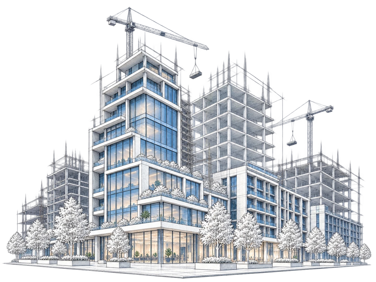 Illustration 3D d’un projet immobilier en construction pour la page réalisations AURÉLIUM