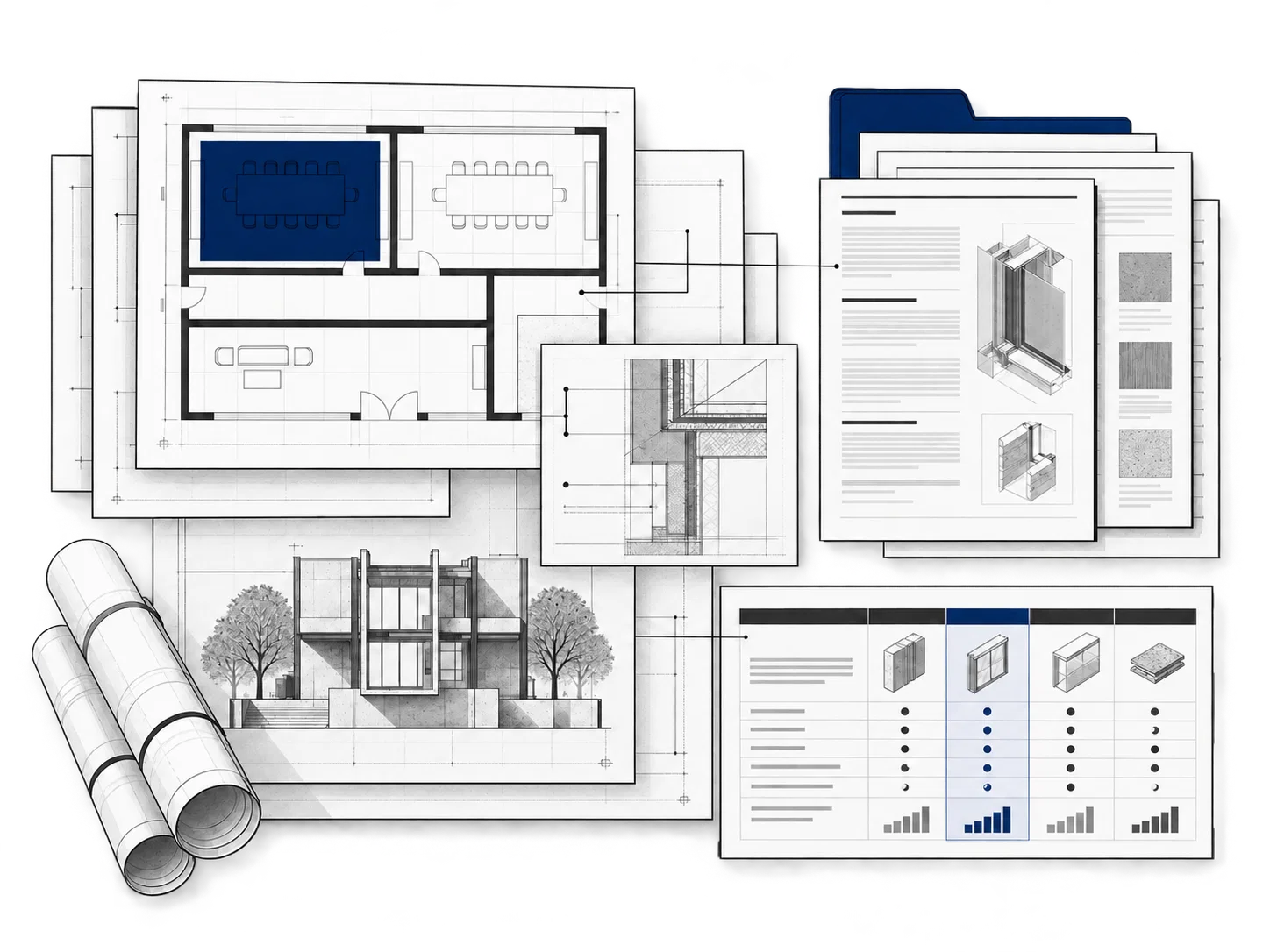 Plans, dossiers et tableaux de comparaison technique