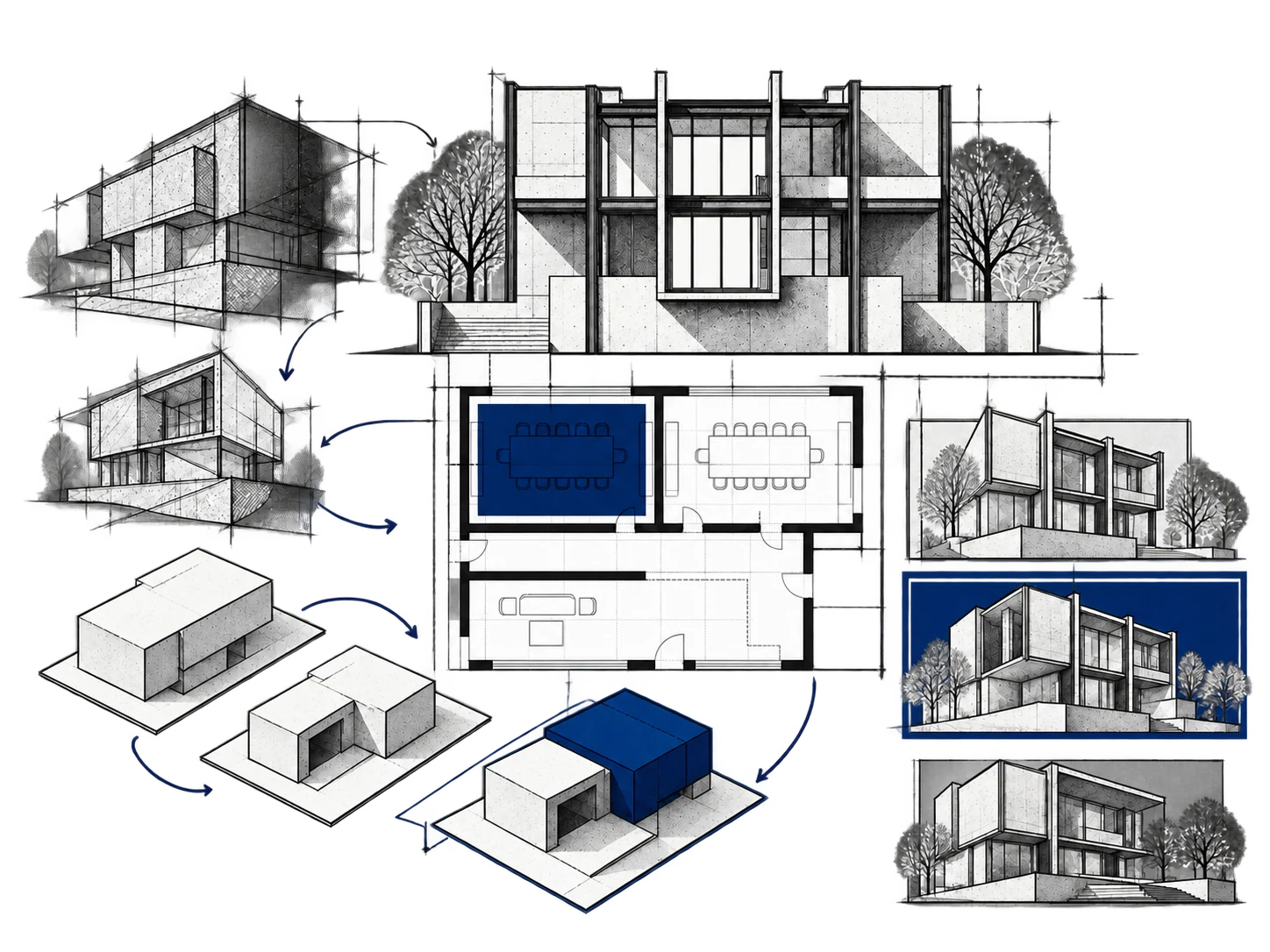Plans, études architecturales et variantes de volumes
