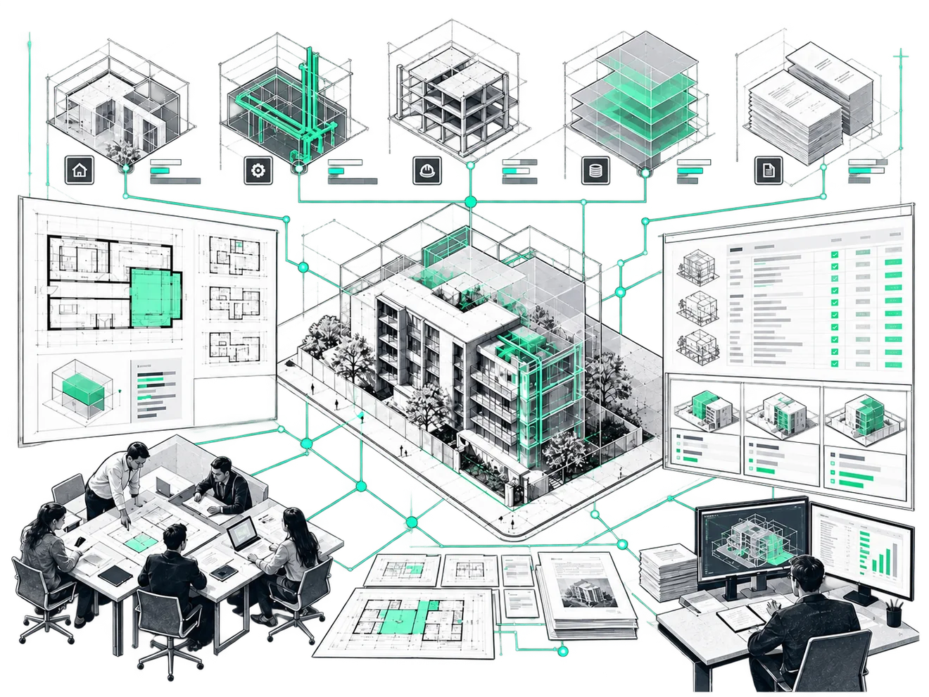 Maquette 3D et réseau de coordination entre bureaux d’études, équipes et documents de suivi