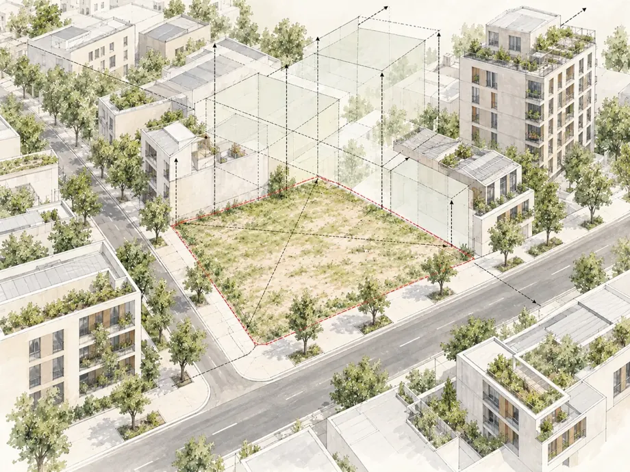 Planche architecturale représentant un ensemble bâti à étudier